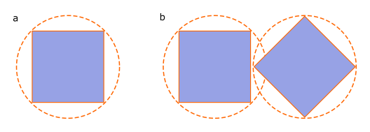 a square inside a sphere and two overlapping spheres